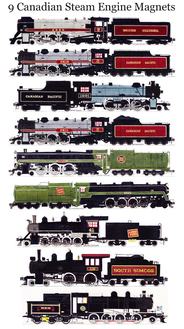 Canadian Steam Locomotives set of 9 magnets Andy Fletcher