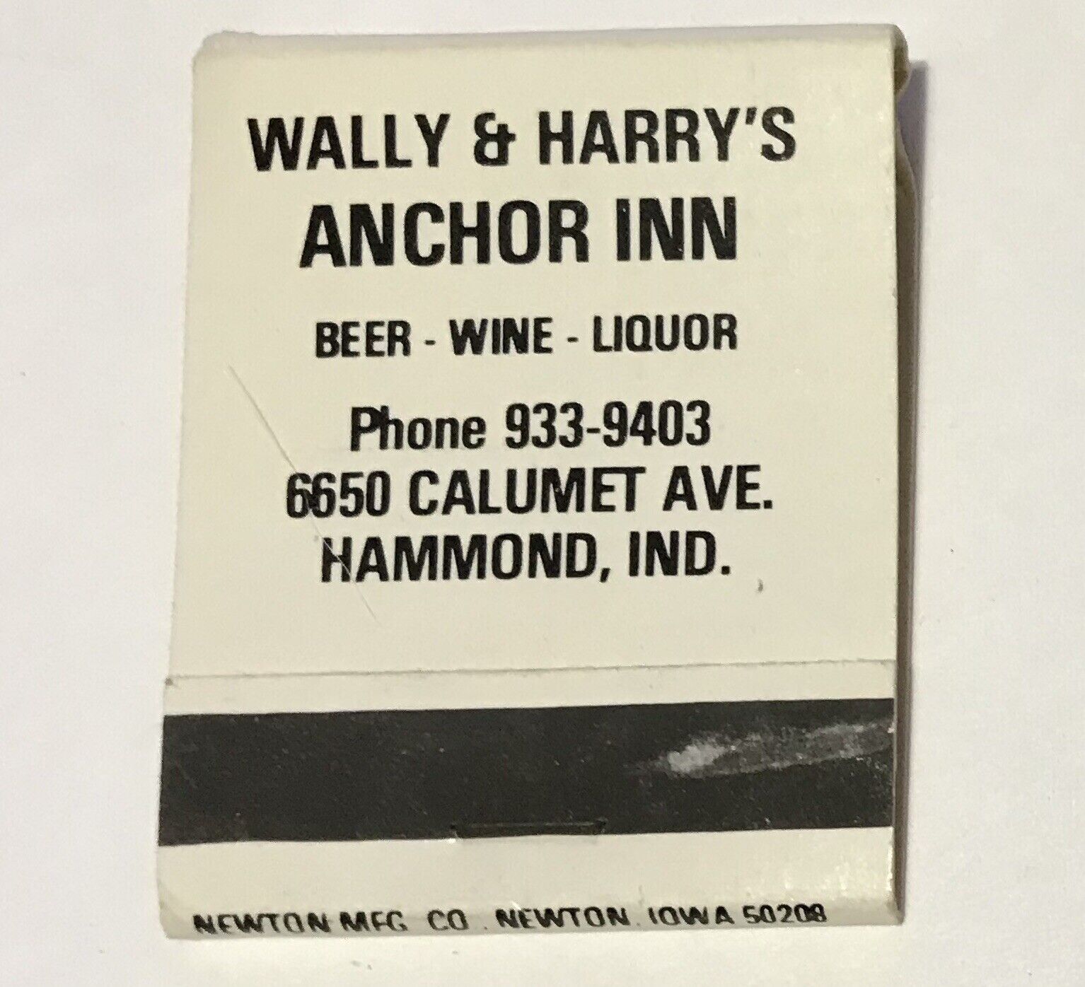 Vintage Promotional Advertising Matchbook Wally & Harry's Anchor Inn Hammond, IN