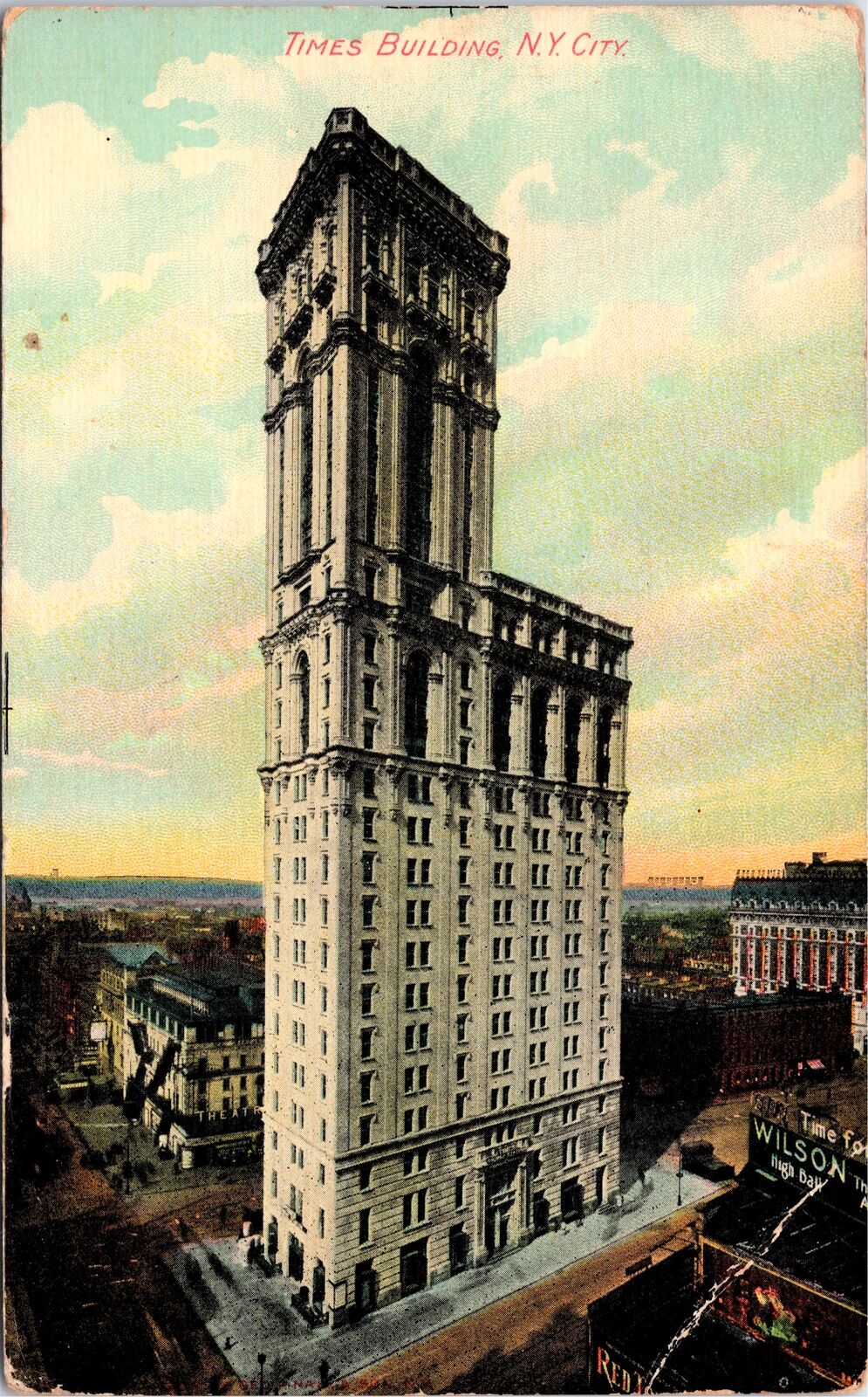 VINTAGE POSTCARD TIMES BUILDING TIMES SQUARE & STREET SCENE NEW YORK CITY c 1910