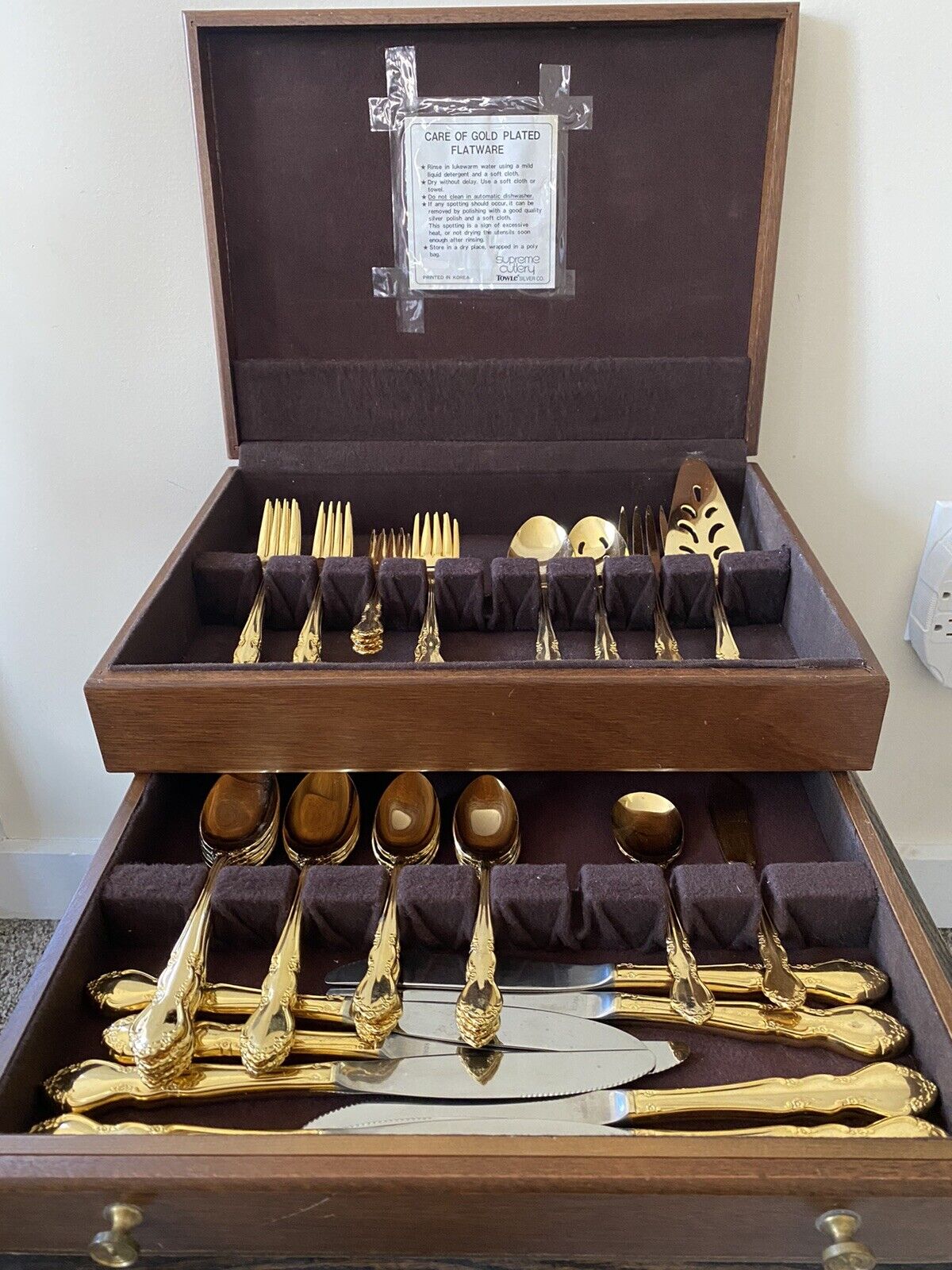 Vintage Supreme Cutlery Flatware Gold Plated Towle Silver Co Set 46 Pieces