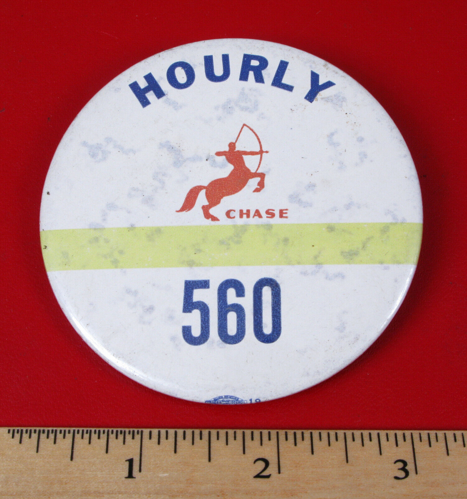 VINTAGE BUTTON HOURLY WAGES CHASE 560 PEGASUS LARGE ADVERTISING UNION WORKPLACE