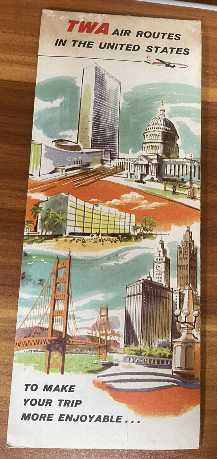 TWA Airlines Map Brochure 1965 Super Jet Jeppeson & Co CO Printed in USA