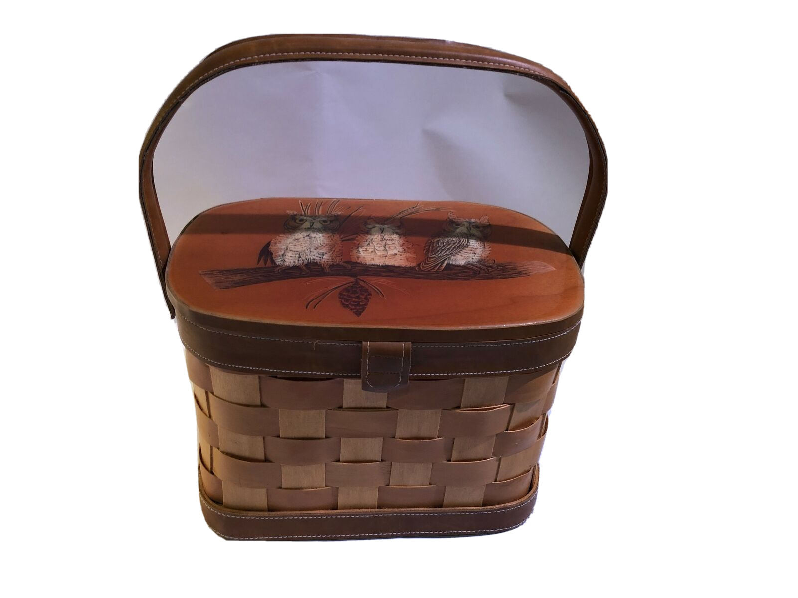 Vintage Betsy B Florida Weaved Basket Handbag With Handle Owl Design 60\'s -70\'s