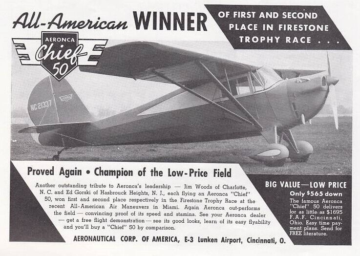 1939 Aeronca Chief 50 Aircraft ad 3/2/2023c