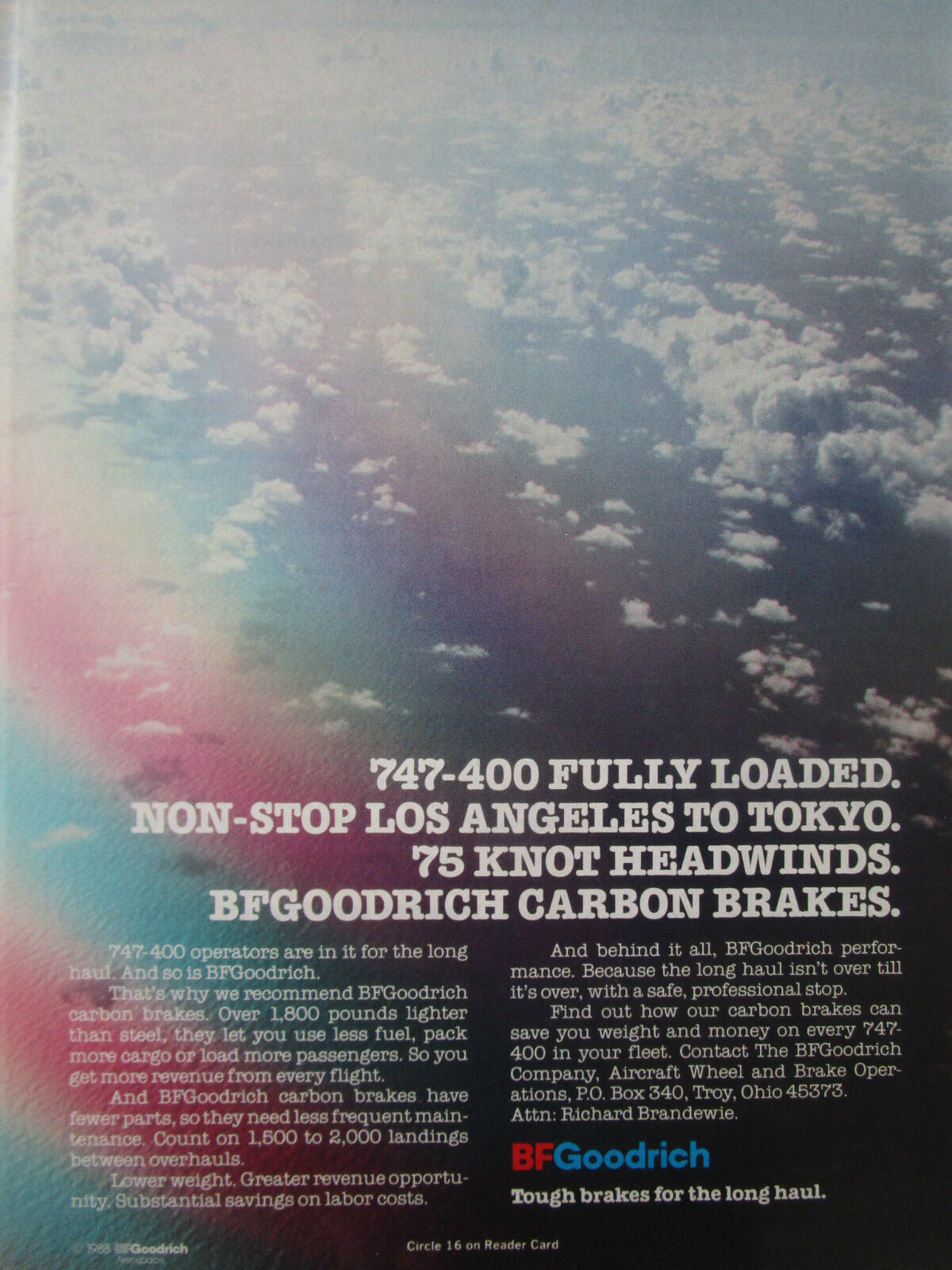 1989 PUB BF GOODRICH AEROSPACE BOING 747-400 CARBON BRAKES ORIGINAL AD