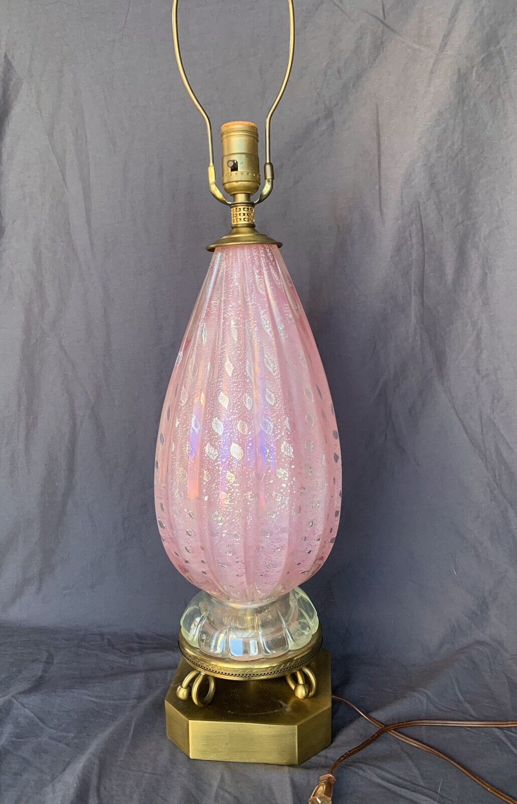 Murano Glass Pink Lamp With Silver Inclusions Very BIG
