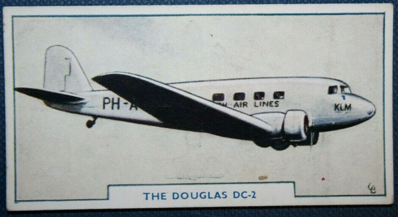 DOUGLAS DC2  KLM Airliner   Vintage 1938 Illustrated Aviation Card   DD14MS