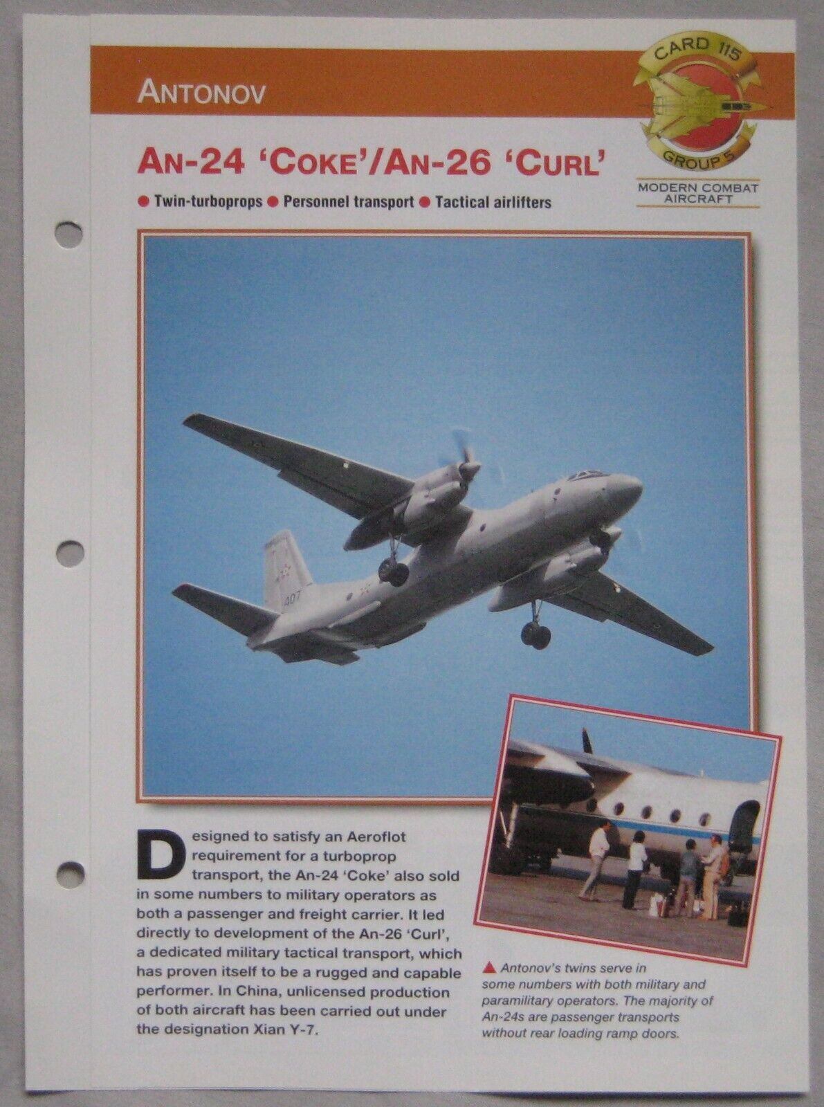 Aircraft of the World Card 115 , Group 5 - Antonov An-24 \'Coke\'/An-26 \'Curl\'