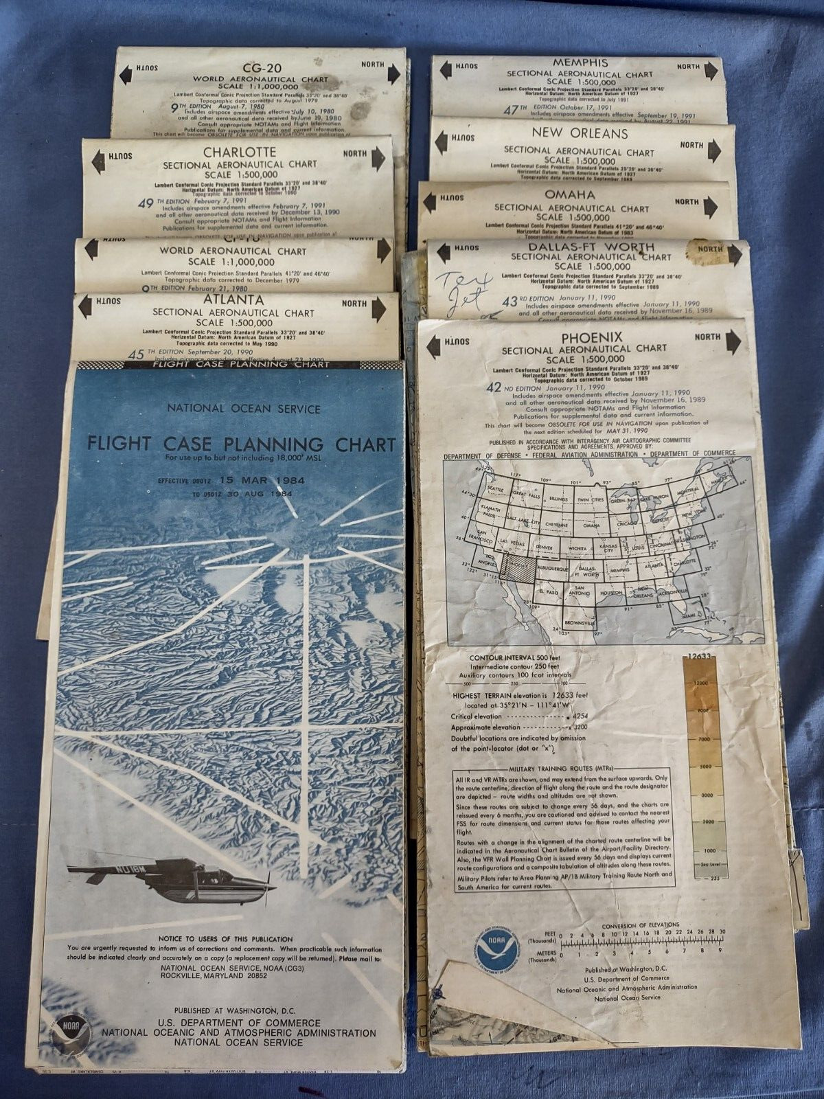 Vintage Sectional Charts Aviation 1980s 1990s New Orleans Dallas Memphis Omaha