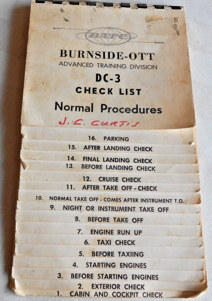 BATC Burnside-Ott DC-3 Advanced Training Division Check List