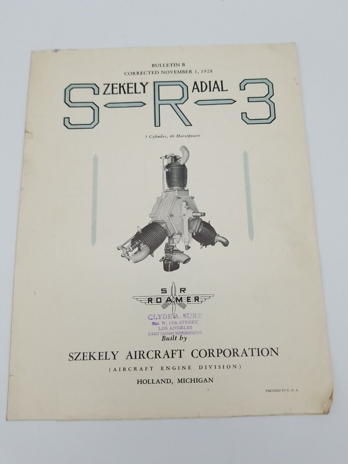 Szekely Aircraft Corporation 1928 Radial 3 S-R-3,   Radial 5 S-R-5  Brochures