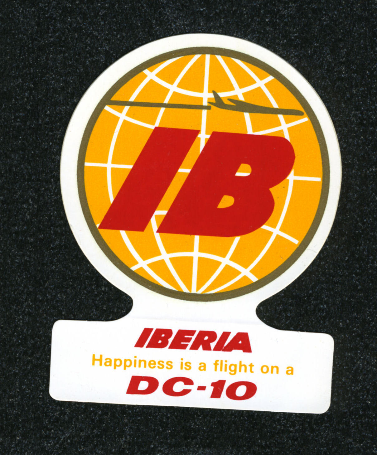 DC-10 IBERIA AIRLINES STICKER - HAPPINESS IS A FLIGHT IN AN IBERIA DC-10 LABEL