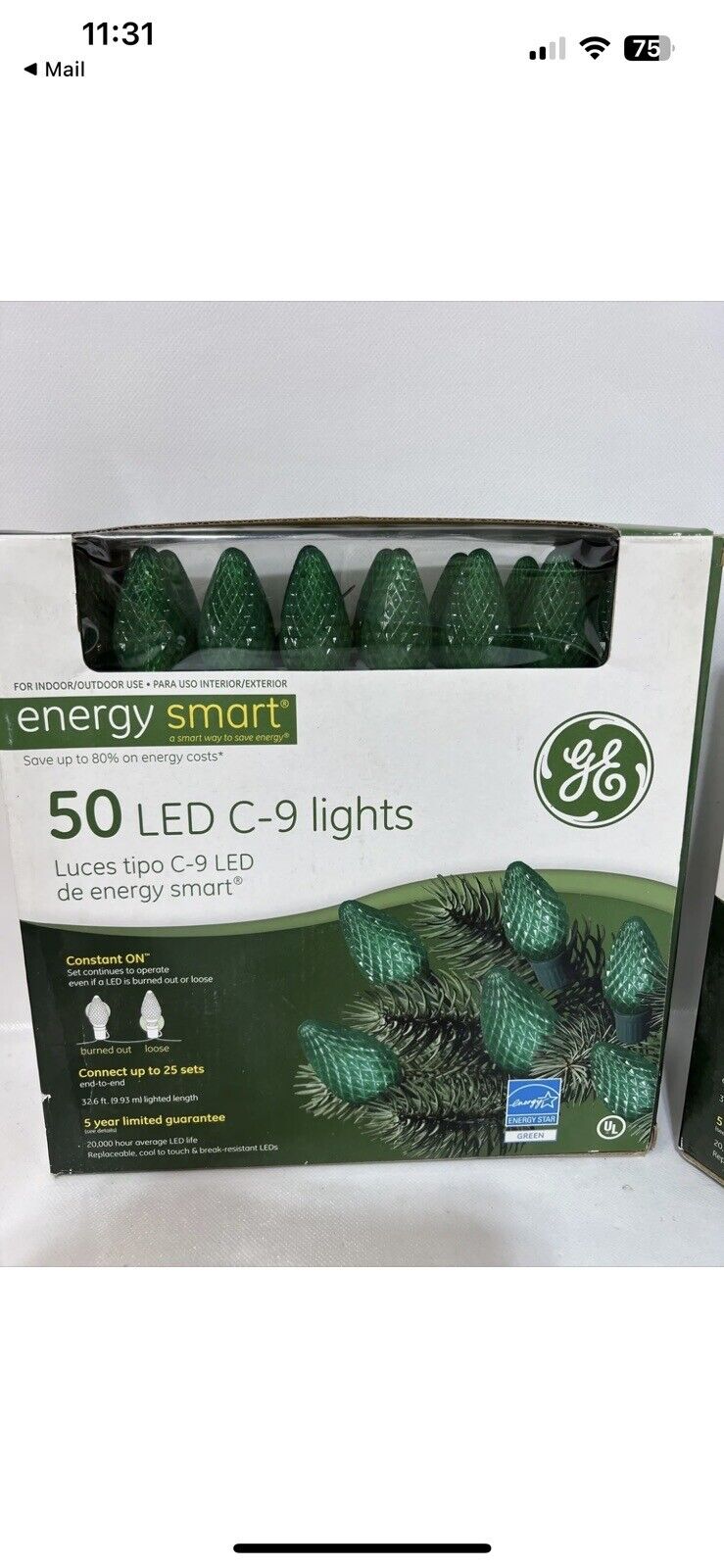 NEW 50 LED Energy Smart C9 Green Christmas lights In/Outdoor