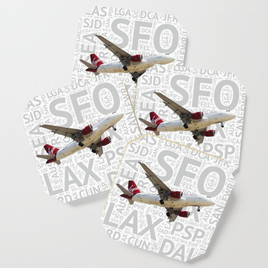 Virgin America Airbus A-319 with Airport Codes - Drink Coasters