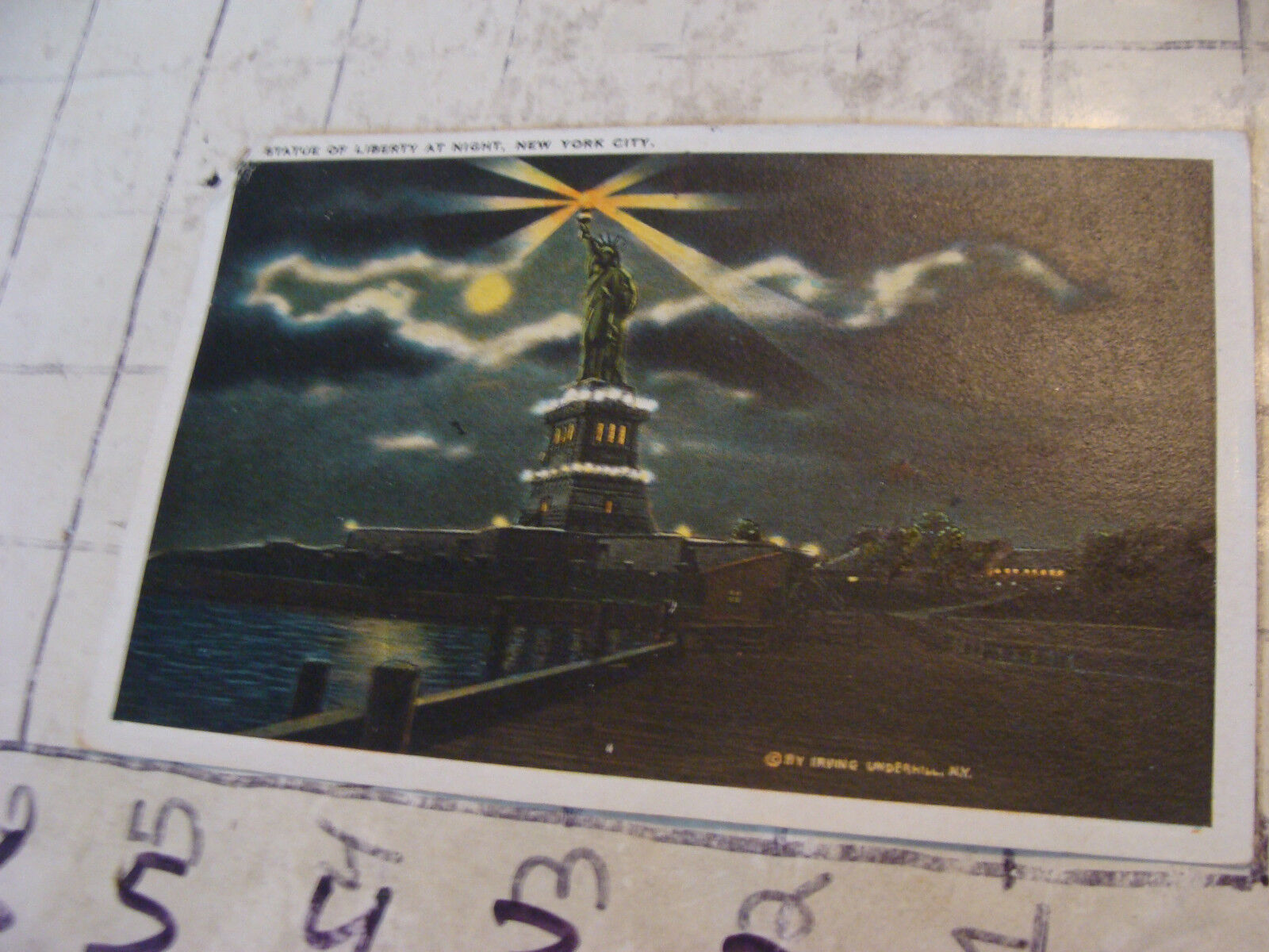 Orig Vint post card EARLY STATUE OF LIBERTY NY CITY AT NIGHT
