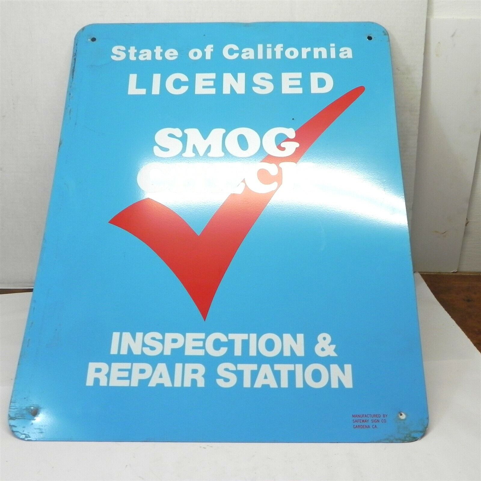 1960S 1970S VINTAGE CALIFORNIA SMOG CHECK DISPLAY SIGN DOUBLE SIDED 
