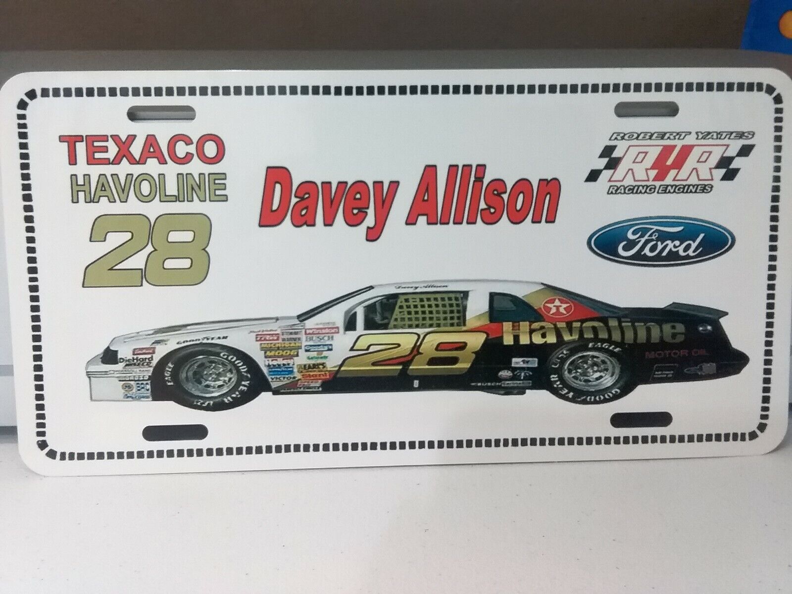 Vintage looking DAVEY ALLISON TEXACO Racing Team  -  28 License Plate  1980s 