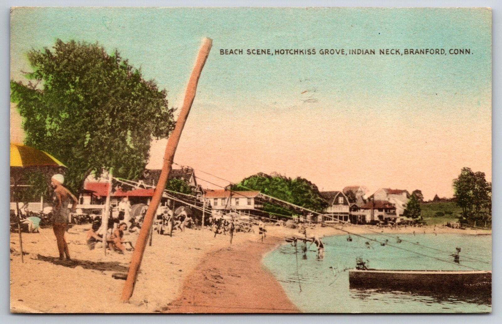 Branford Connecticut~Indian Neck~Hotchkiss Grove Beach~1943 Postcard