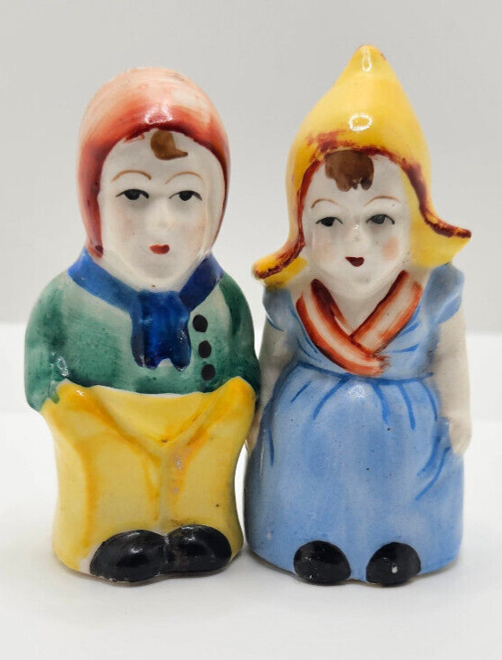 Vintage Dutch Couple Boy Girl Salt & Pepper Shakers Multicolor Japan READ