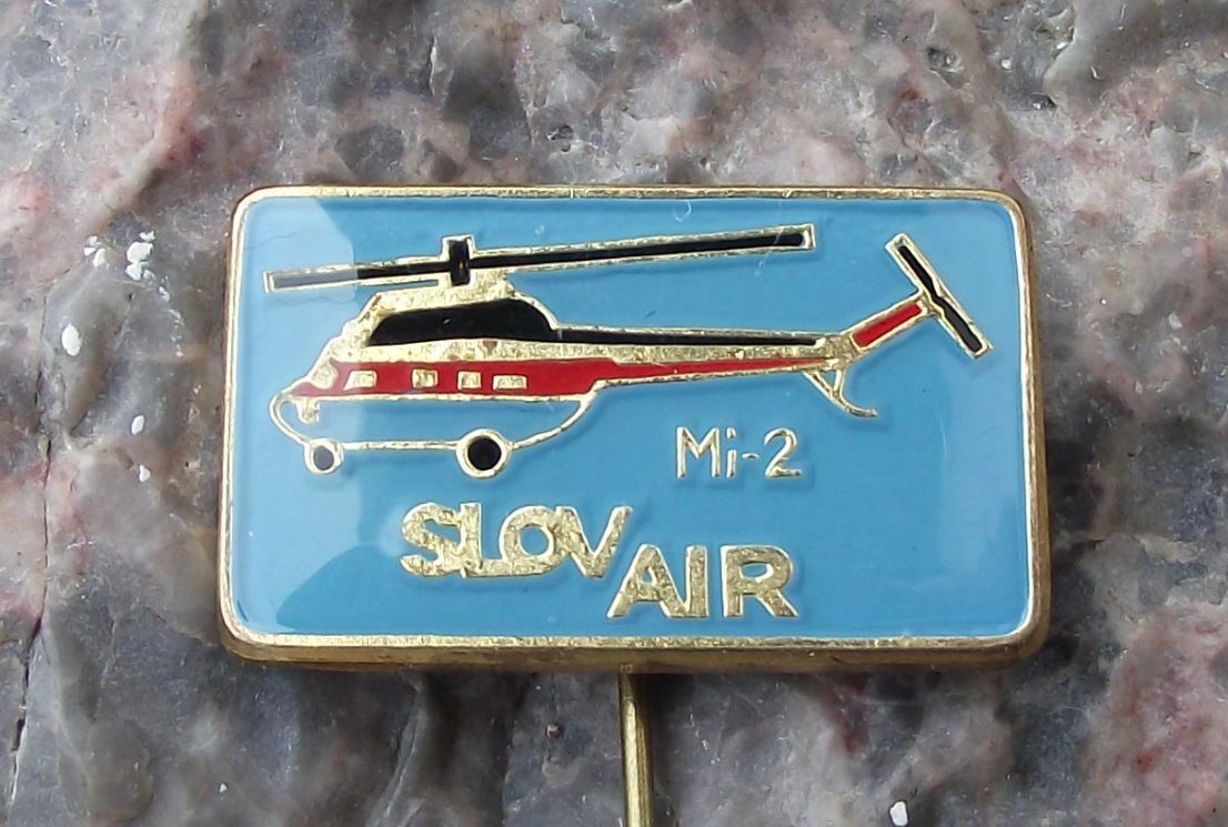 Vintage Slov Air Czechoslovakian Airline Mil Mi-2 Soviet Helicopter Pin Badge