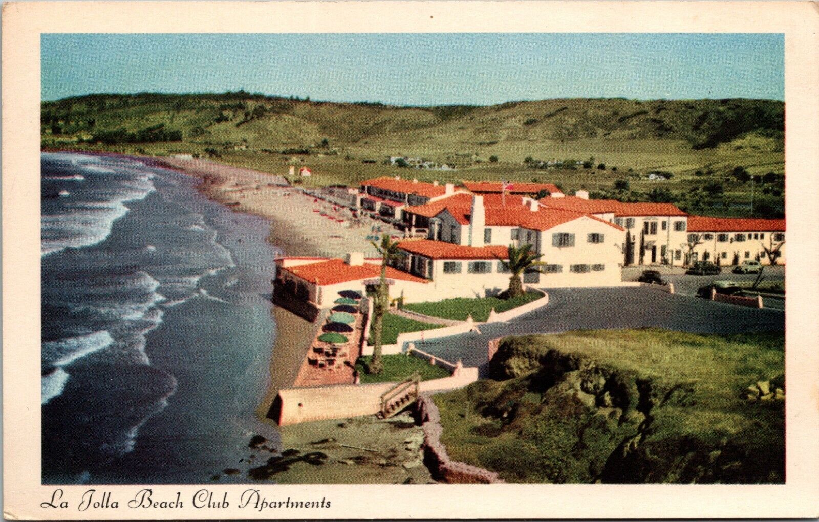 LA JOLLA Beach Club Apartments San Diego Roadside c1940s Rare Vintage Postcard