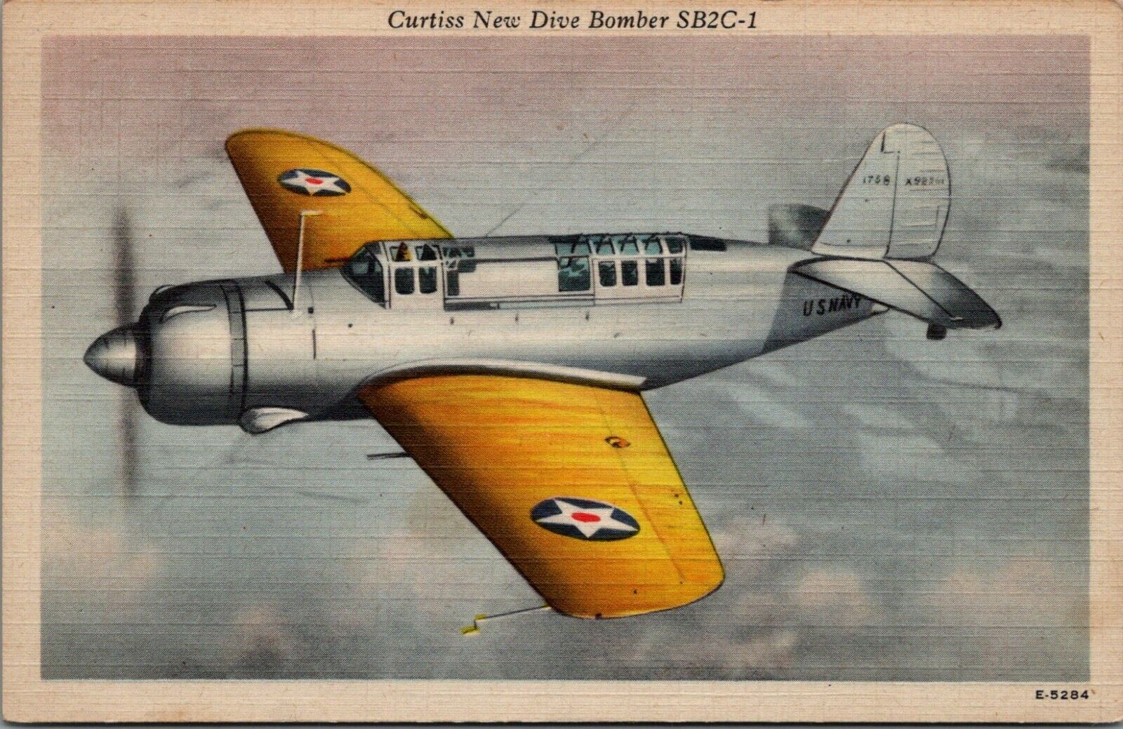 Vintage Curtiss New Dive Bomber SB2C-1 Navy Airplane Linen Postcard C320