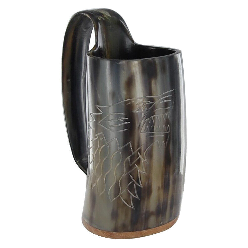 Norse Viking The Hooded Raven Tankard Fenrir Engraved Drinking Horn Mug