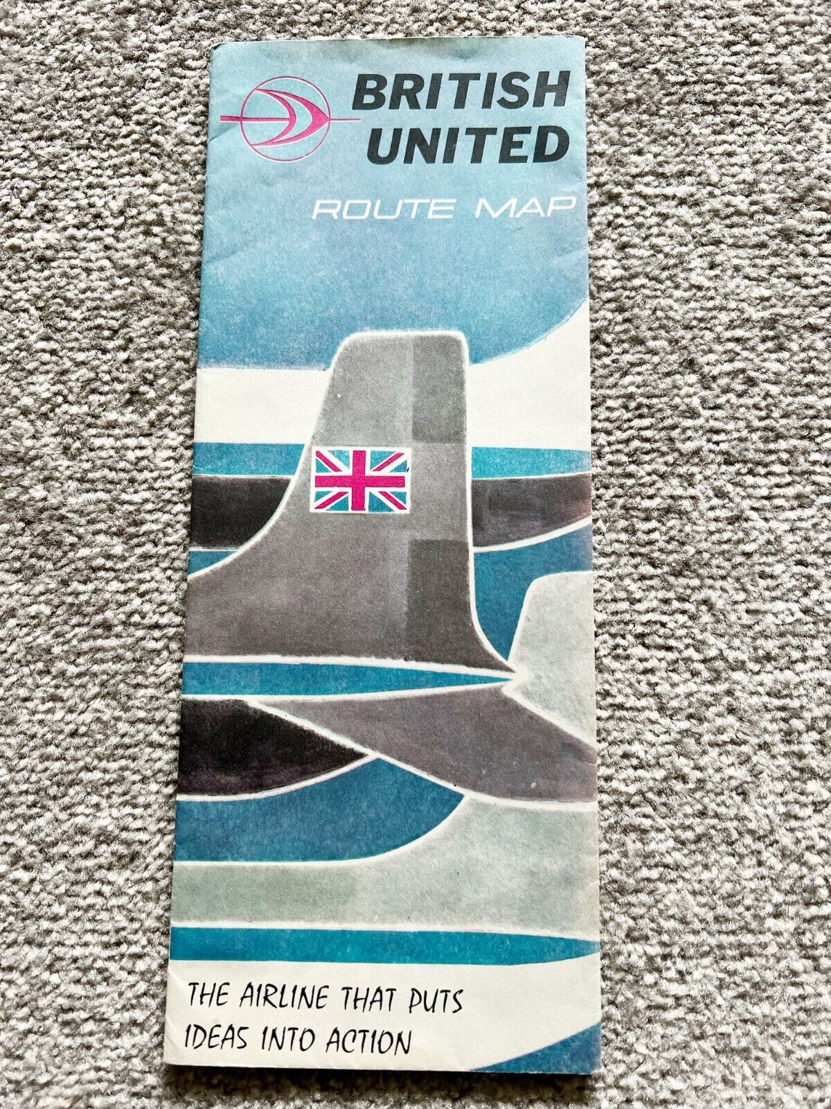 1970\'s British United Airways Route Guide Map Original Vintage
