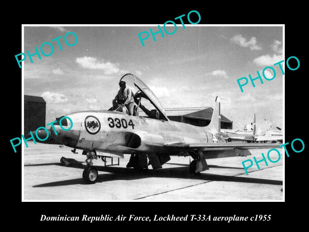 OLD POSTCARD SIZE PHOTO OF DOMINICAN REPUBLIC AIR FORCE LOCKHEED JET PLANE 1955