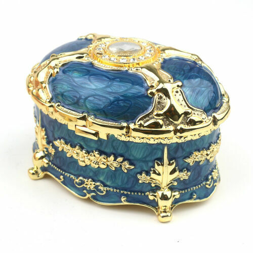 BLUE TIN ALLOY OVAL SHAPE MUSIC BOX :   ♫ TAKE ME HOME , COUNTRY ROADS ♫
