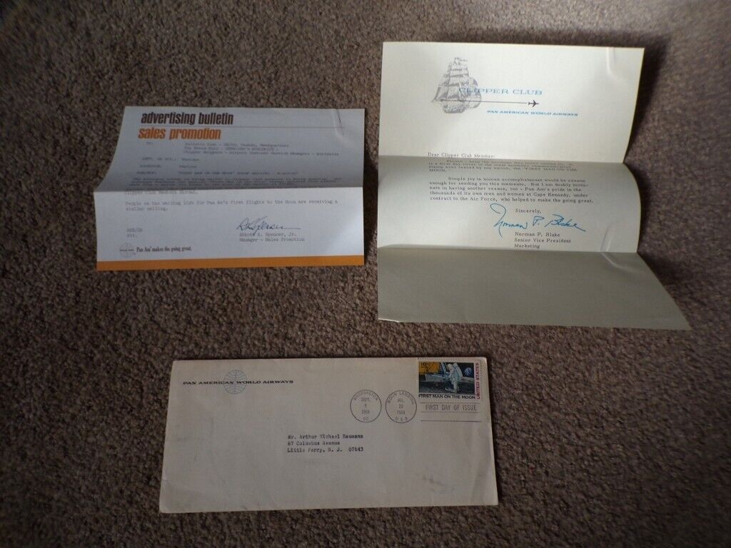 1969 Pan American World Airways Airline First Day Cover Man on Moon Stamp Letter