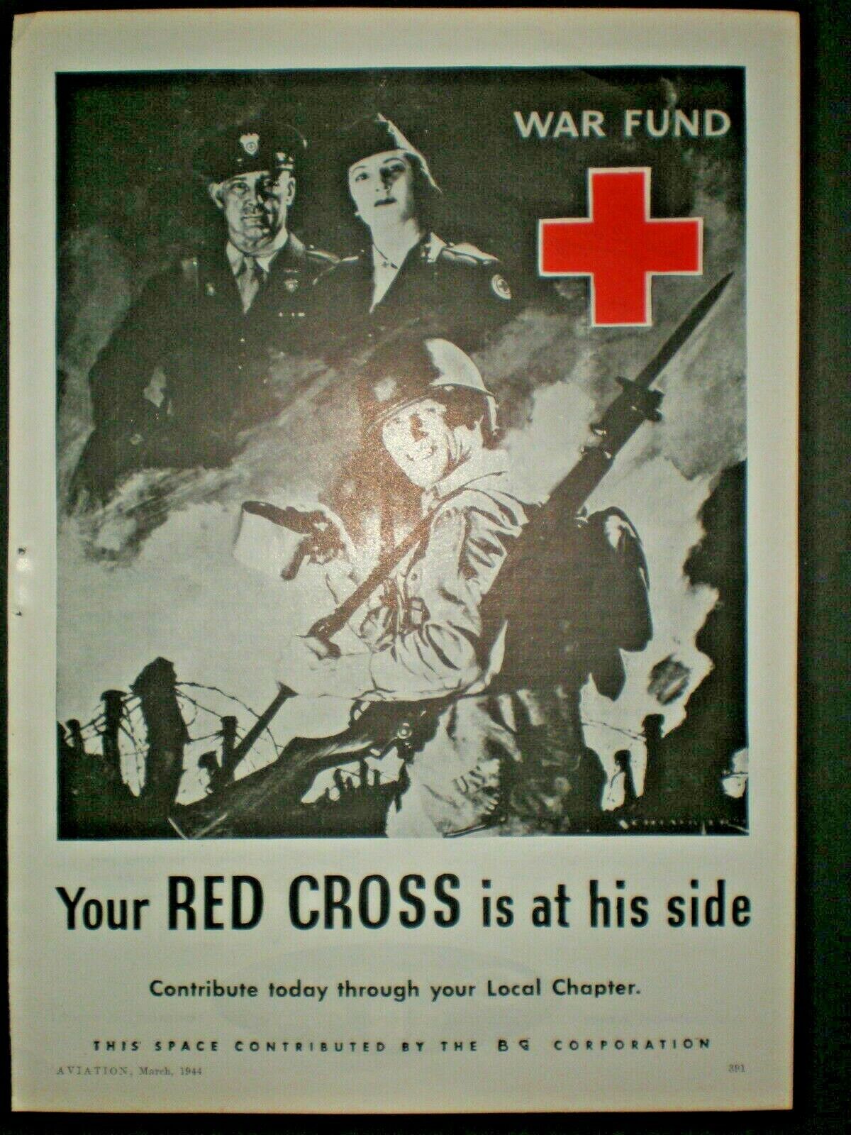 1944 RED CROSS WAR FUND WWII vintage Trade art print ad
