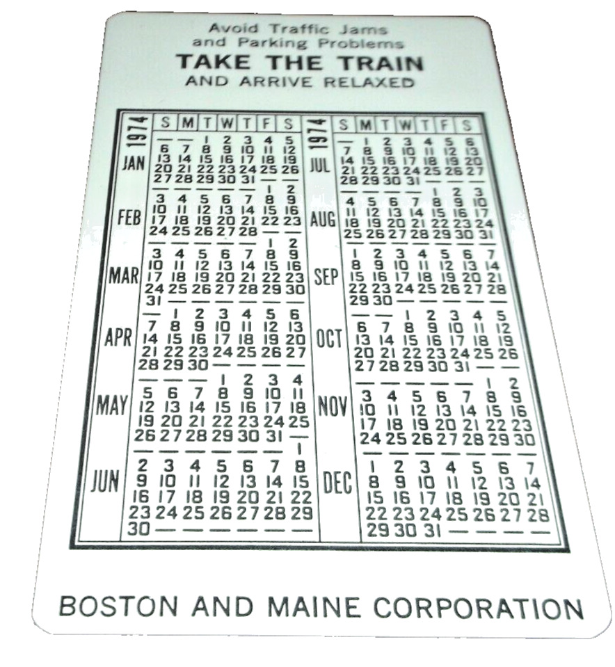 1974 BOSTON & MAINE B&M MBTA TAKE THE TRAIN POCKET CALENDAR