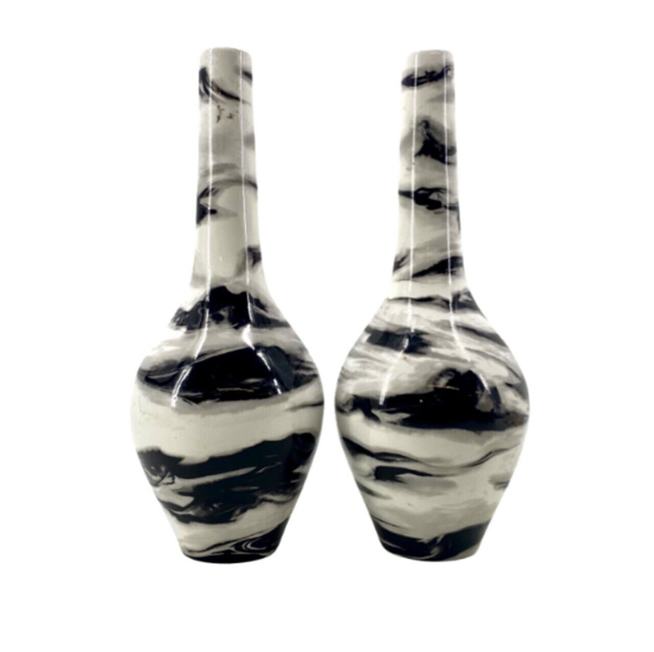 2x Black and White Contemporary Vases | Ceramic | Vintage