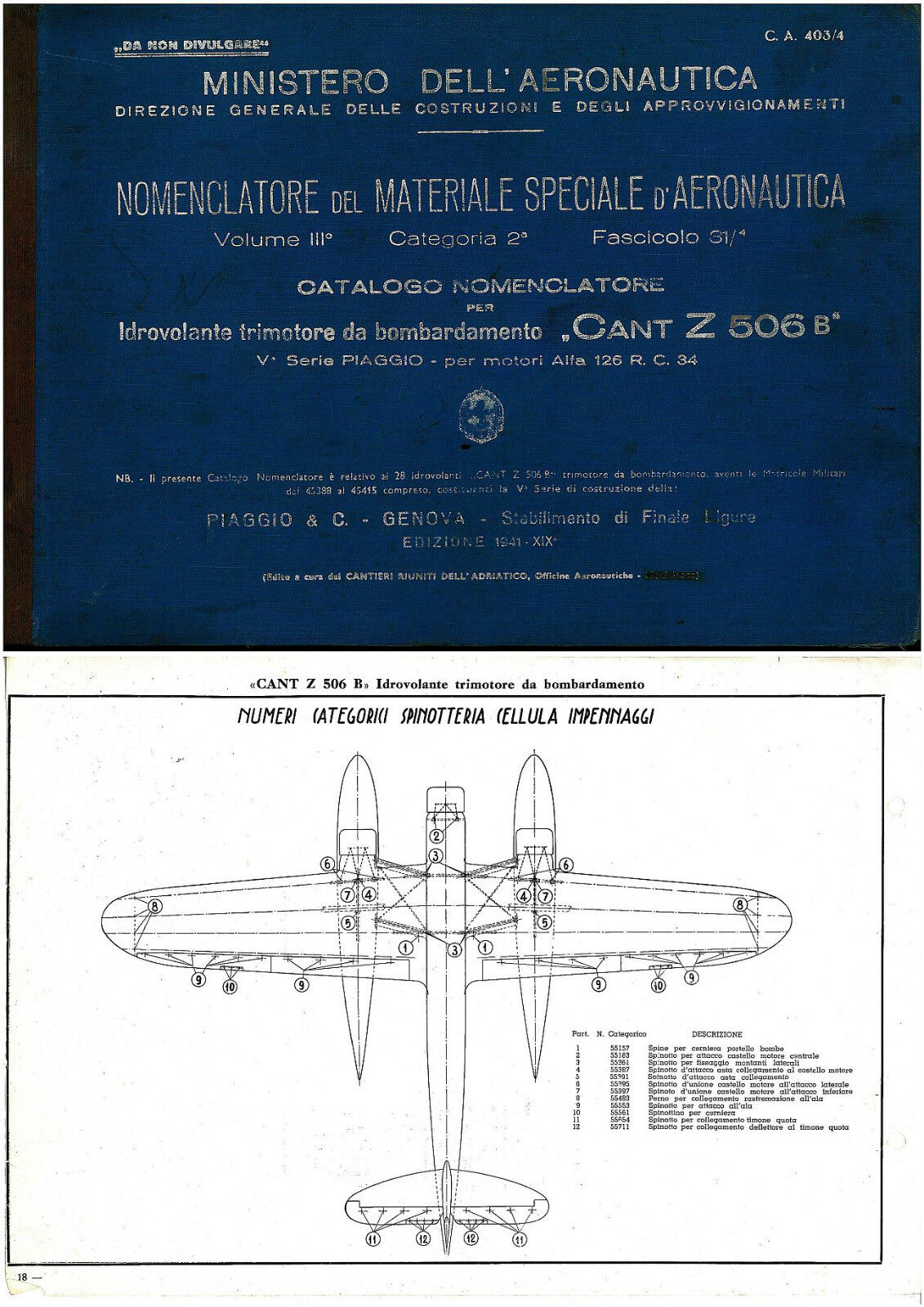 CANT Z.506 Italian Flying Boat Service Manual historic period archive 1940\'s 