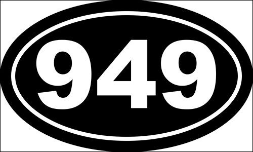 3x5 inch BLACK Oval 949 Orange County Area Code Sticker (city newport beach)