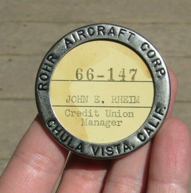 WW2 ROHR AIRCRAFT CORP Manufacturer ID Identification Employee Badge Pin