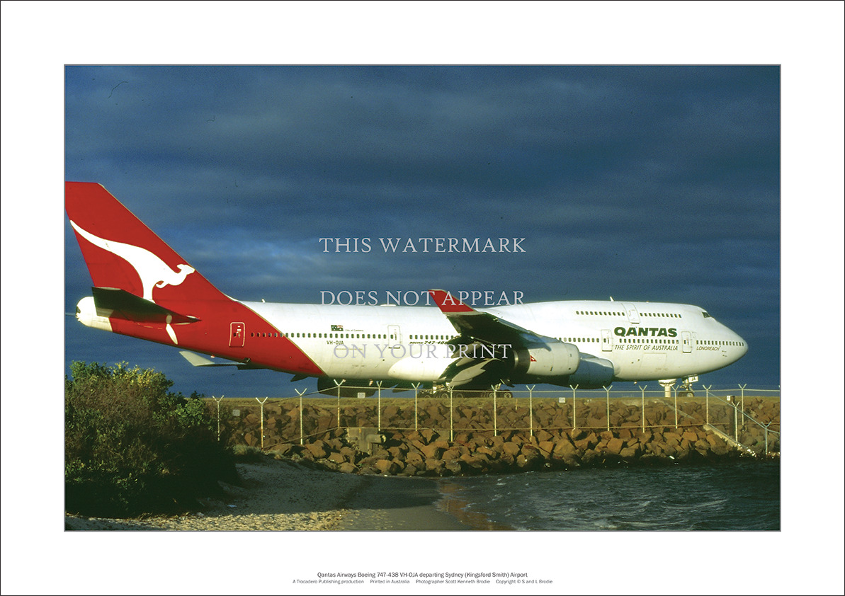 Qantas Boeing 747-438 A3 Art Print – Departing Sydney – 42 x 29 cm Poster