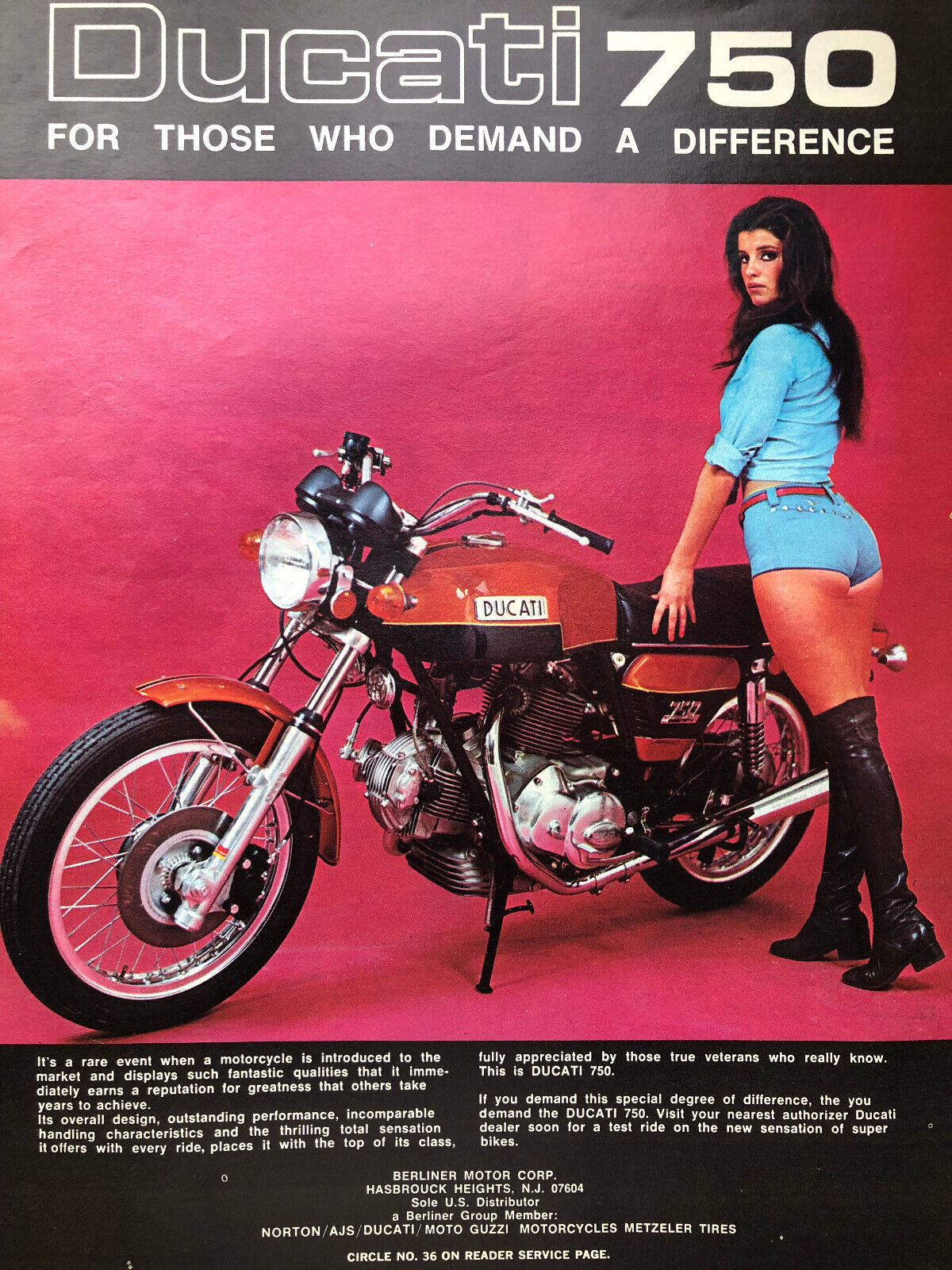 Vintage 1974 Sexy Ducati 750 motorcycle original ad A360
