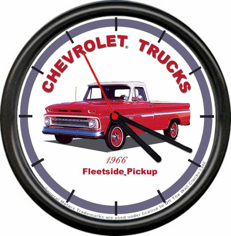 Licensed 1966 Chevy Fleetside Pickup Truck General Motors Retro Sign Wall Clock