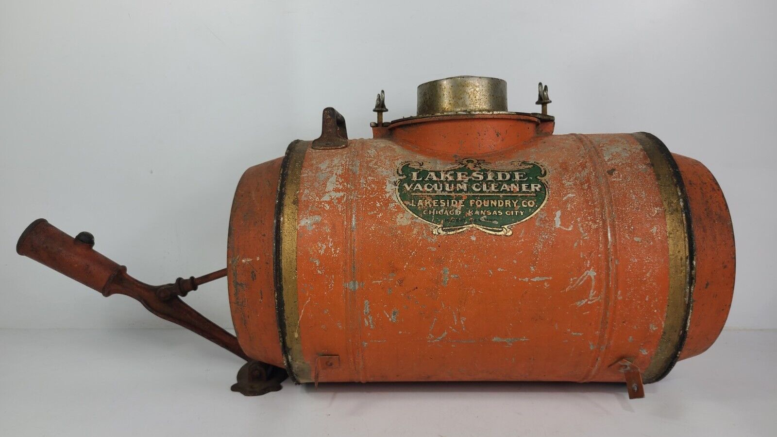 Antique Vintage Lakeside Hand Pump Orange Metal Vacuum Cleaner