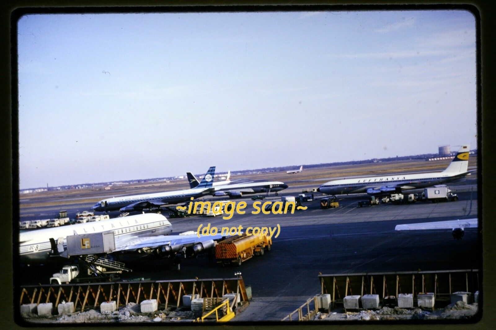 Alitalia KLM BOAC Lufthansa Aircraft at JFK Airport in 1965, Original Slide e20b