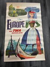 Vtg 1960s TWA Europe poster by David Klein - 40