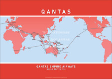 Qantas Empire Airways 1958 Map A1 Art Print – World Routes – 84 x 59 cm Poster picture