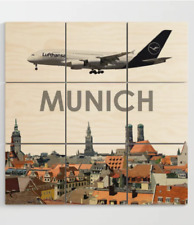 Lufthansa Airbus A380 over Munich Art - 3' x 3' Wood Wall Art picture