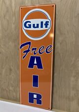 Gulf Free Air Metal  Gasoline Gas sign Pump Oil Gasoline Orange WOW picture