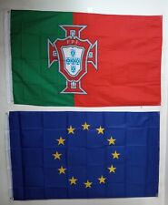 1 PORTUGAL FEDERATION FLAG (3x5 FT) + 1 EUROPEAN COMMUNITY FLAG (3X5 FT) $35 picture