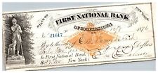 Vintage 1876 First National Bank of New York Cancelled Check Cooperstown Branch picture