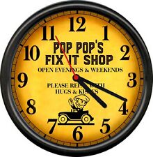 Pop Pop's Repair Fix It Shop Garage Repair Auto Garage Retro Sign Wall Clock picture