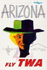 Arizona FLY TWA 1960’s Vintage Style Air Travel Poster - 16x24 picture